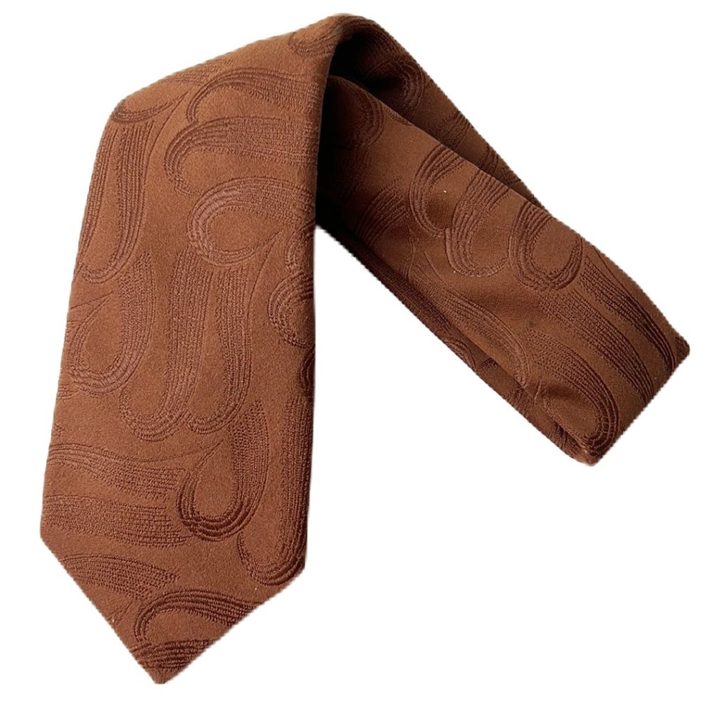 Vintage Lilly Dache Necktie Brown Embossed Swirls Men Accessories Neck Tie